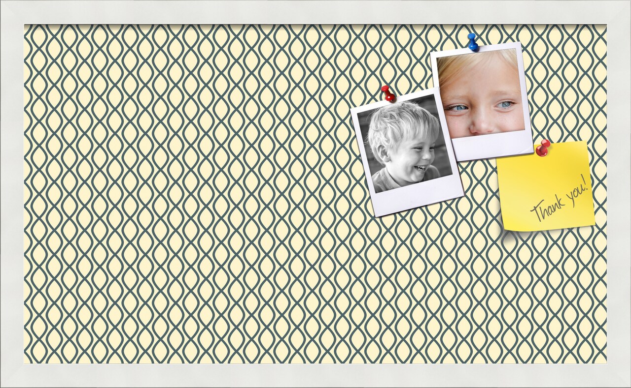 PinPix Custom Bulletin Board Yellow And Blue Waves Poster Board Has a Fabric Style Canvas Finish, Framed in Satin White Frame, by ArtToFrames (PinPix-321)